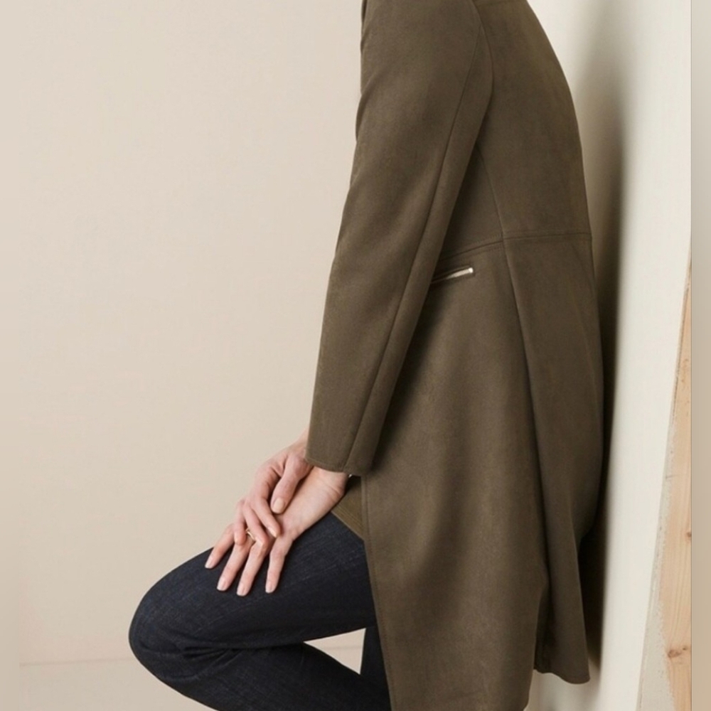 NWT Chico’s Faux Suede Olive Green Topper Jacket Coat Size 16 XL Open Front